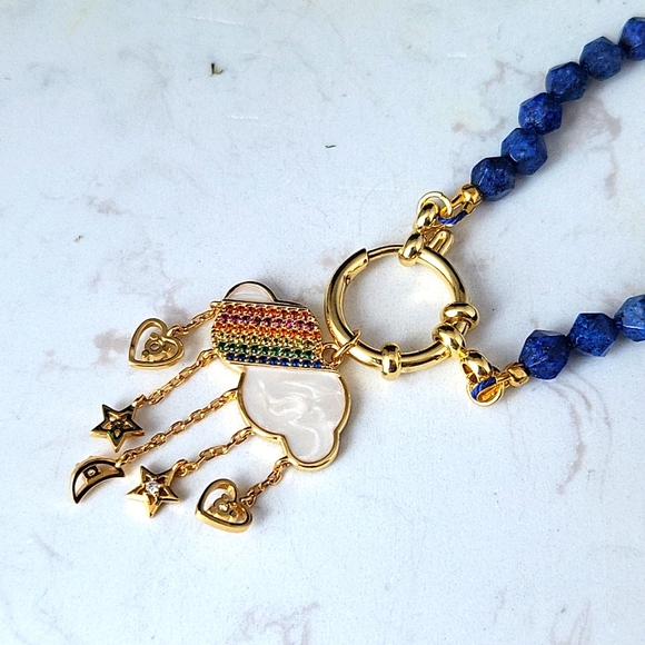 Hand knotted necklace with gold plated details  new, handmade - Picture 2 of 4